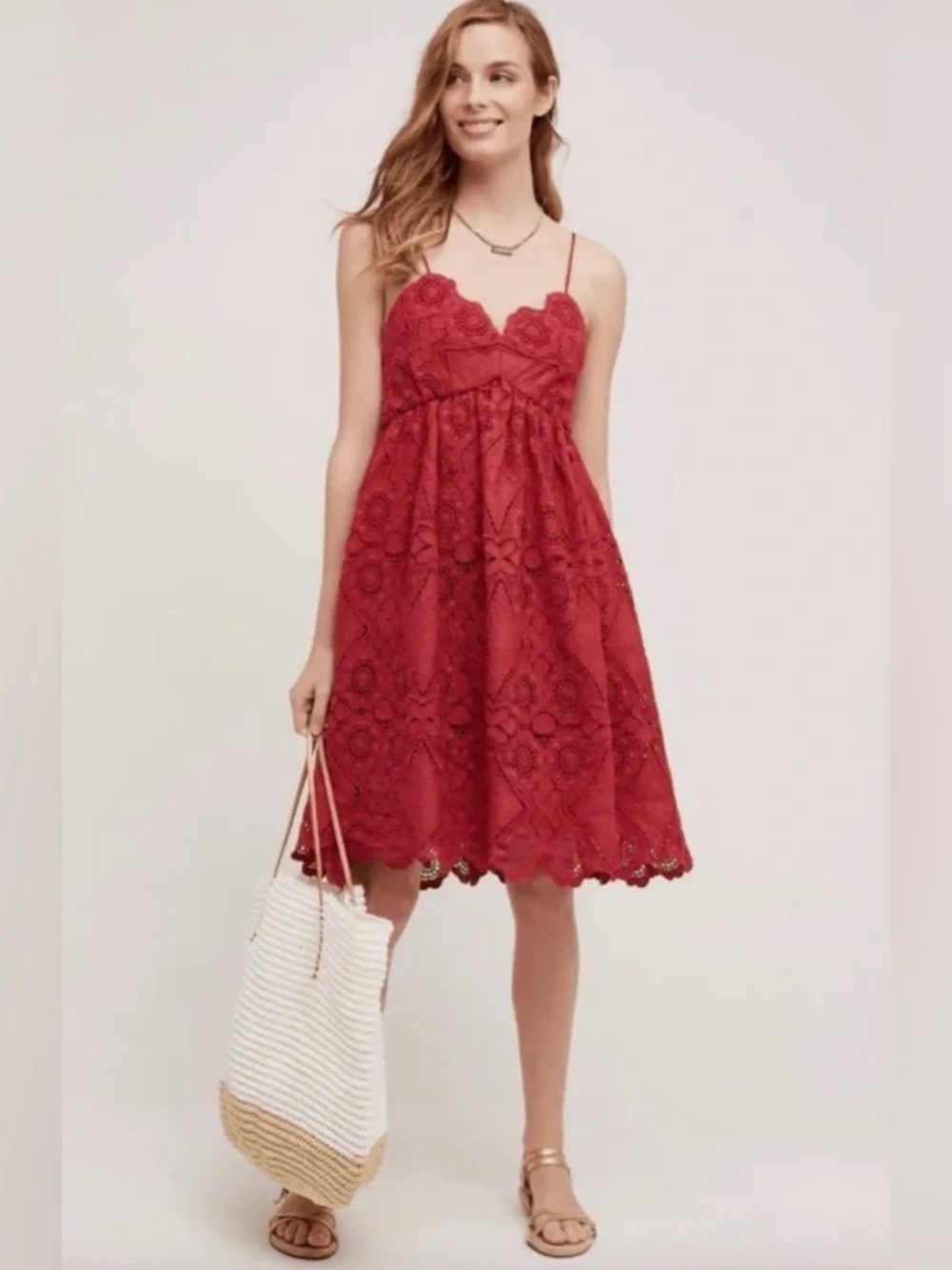 NWT Anthropologie Maeve Summer Moon  Deep Red/Wine Lace Babydoll Dress Women 0